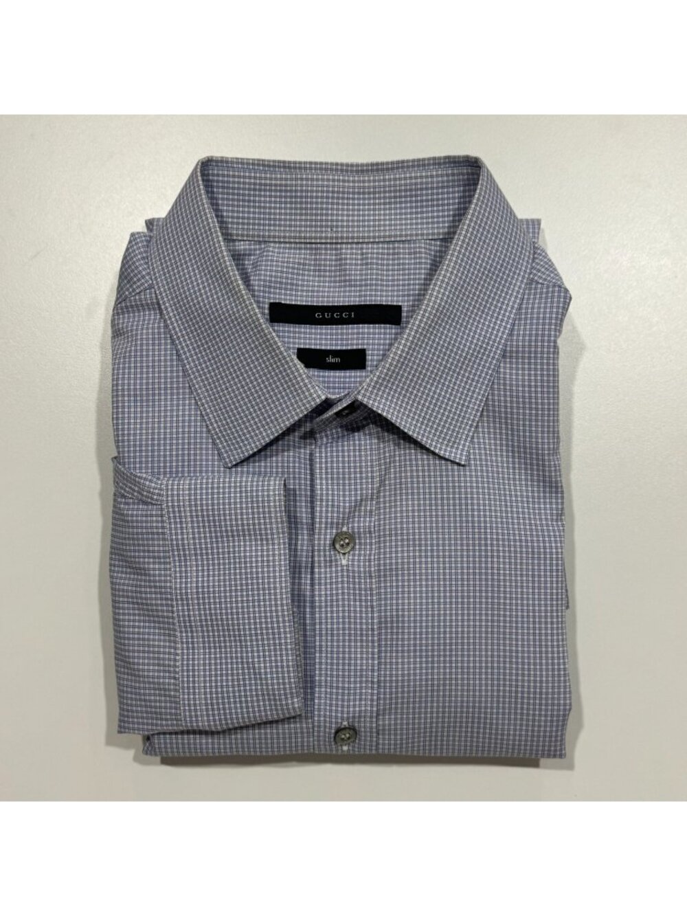 Vintage Gucci by Tom Ford Grid Check Dress Shirt 100% Cotton Blue 41/17 Slim